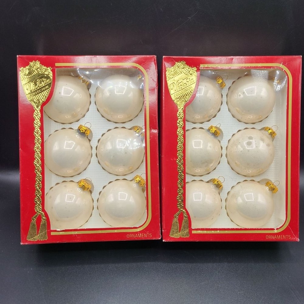 Vintage Victoria Collection Christmas Cream Ornaments Bulbs 2 Boxes of 6 (12)
